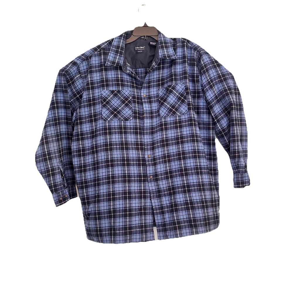 John Blair Mens 2XLT Blue Plaid Unlined Flannel Shirt Jacket